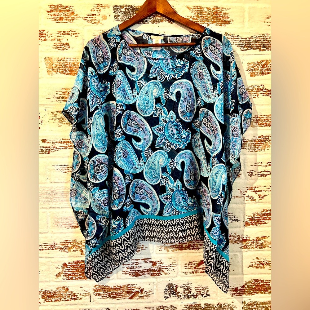 Talbots Paisley Poncho Blouse Semi Sheer Colorful Size S
